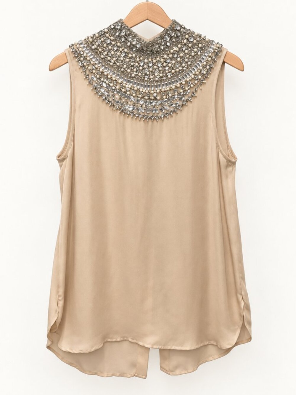 Haute Hippie Champagne Beaded Mock Neck Sleeveless Top